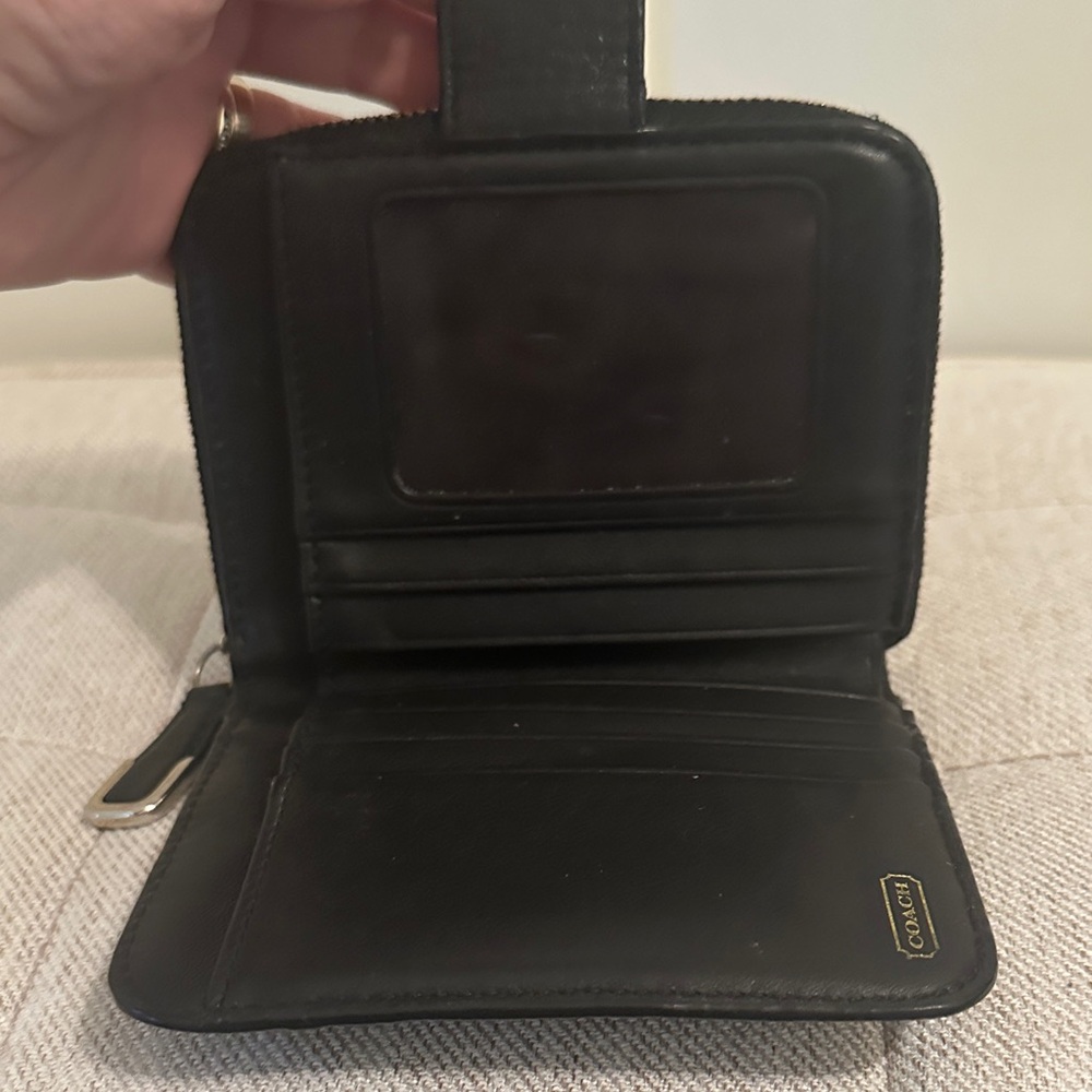 Coach Black Pebbled Leather Slim Envelope Wallet Silver Logo - Picture 6 of 8